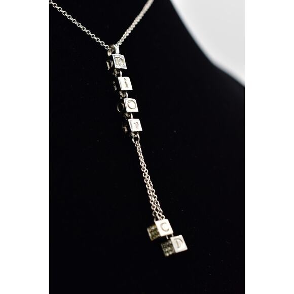 Christian Dior Vintage Block Logo Necklace Pendant Tassel CD Silver Signed BinBJ - Picture 5 of 12